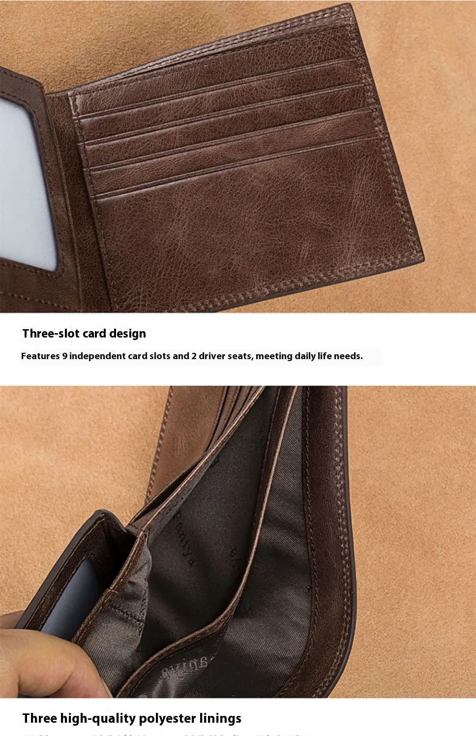 Men's short PU leather wallet in black with tactile feel finish and printed surface design