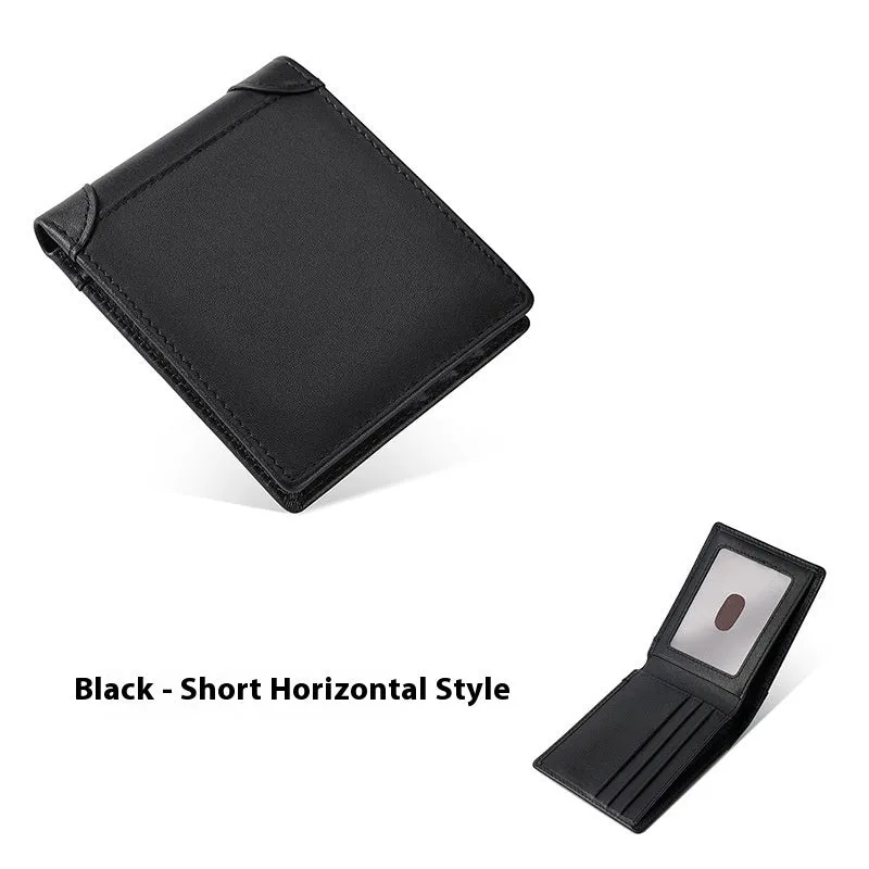 Men's polished genuine leather wallet in brown with vertical card slots and cowhide lining