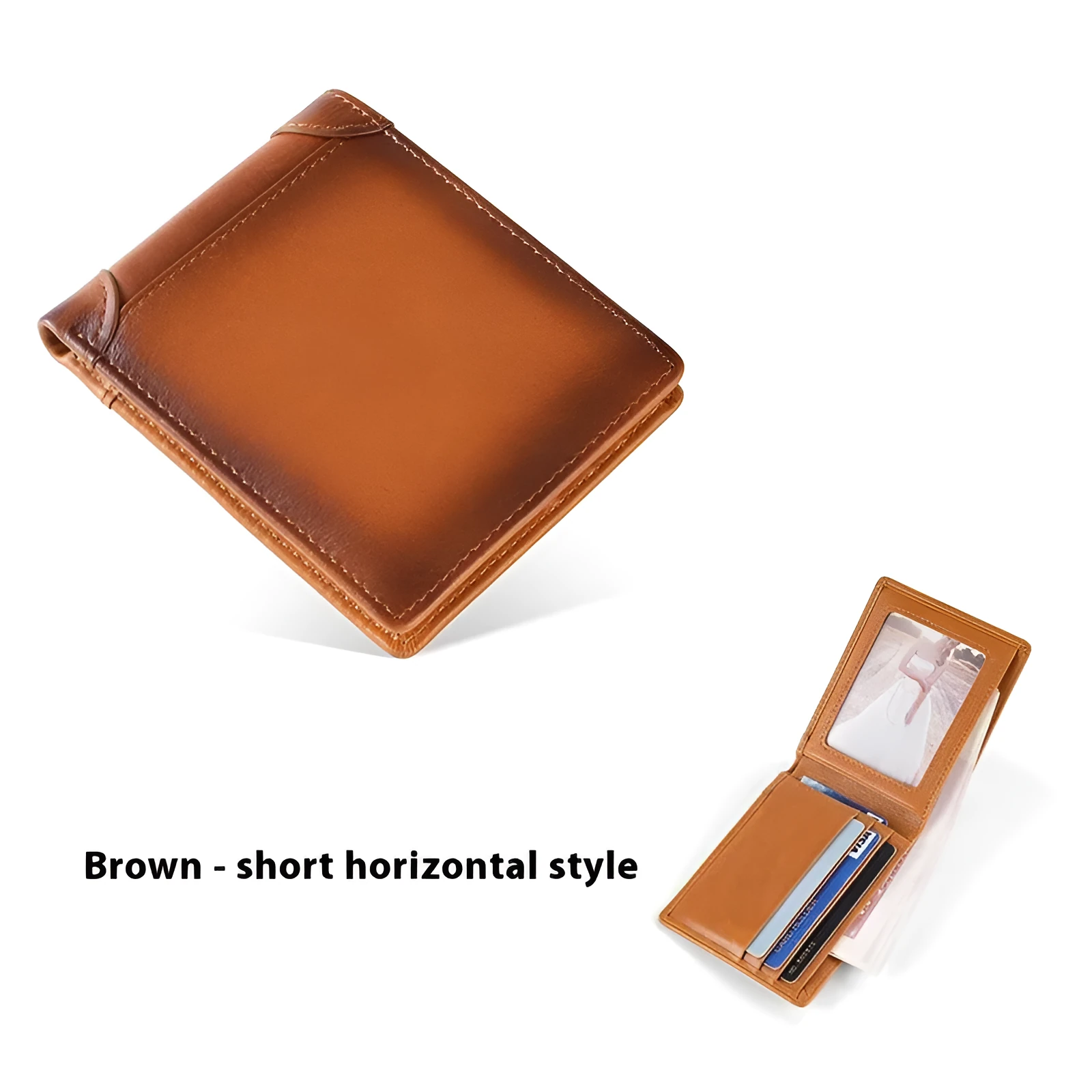 Men's polished genuine leather wallet in brown with vertical card slots and cowhide lining