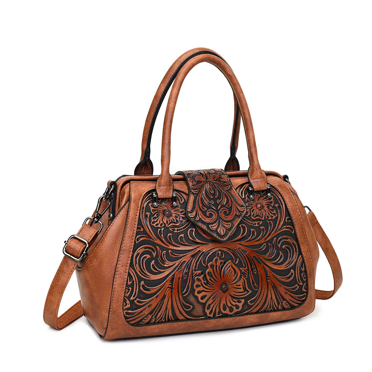 Handmade carved one-shoulder PU women's bag in beige with pillow shape and sandwich pocket