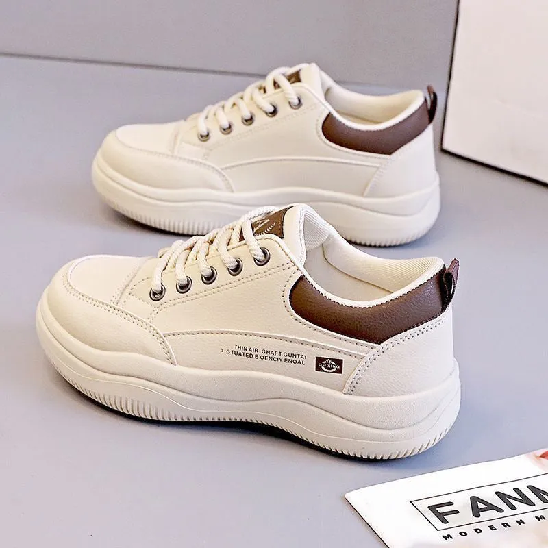 Women's Korean-style white synthetic leather shoes with cross straps and lace-up design