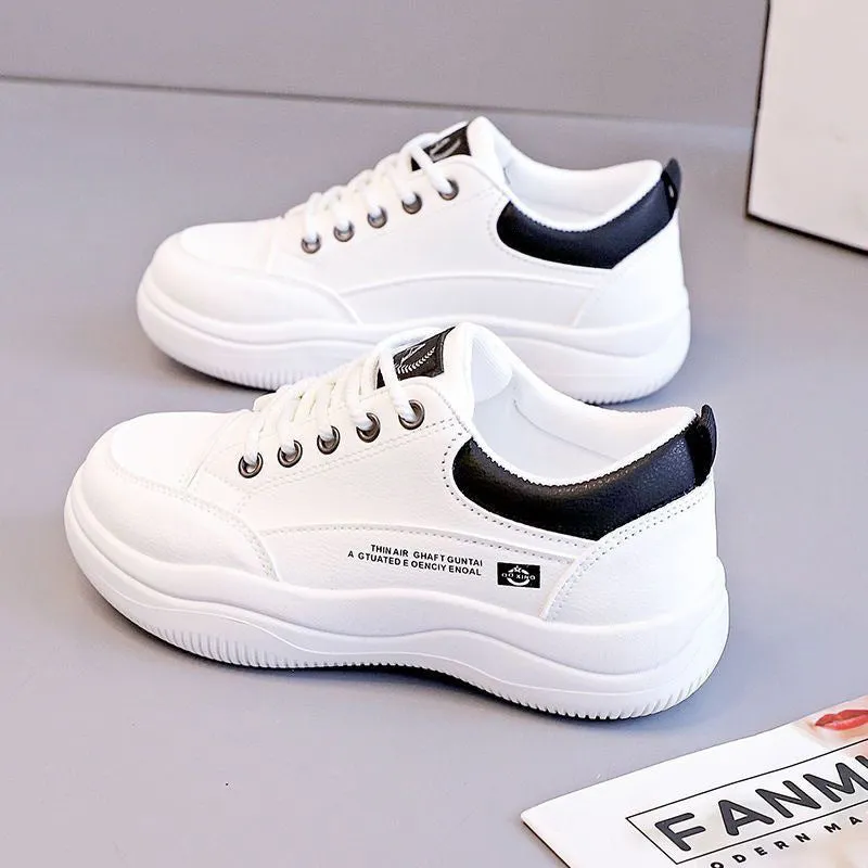 Women's Korean-style white synthetic leather shoes with cross straps and lace-up design