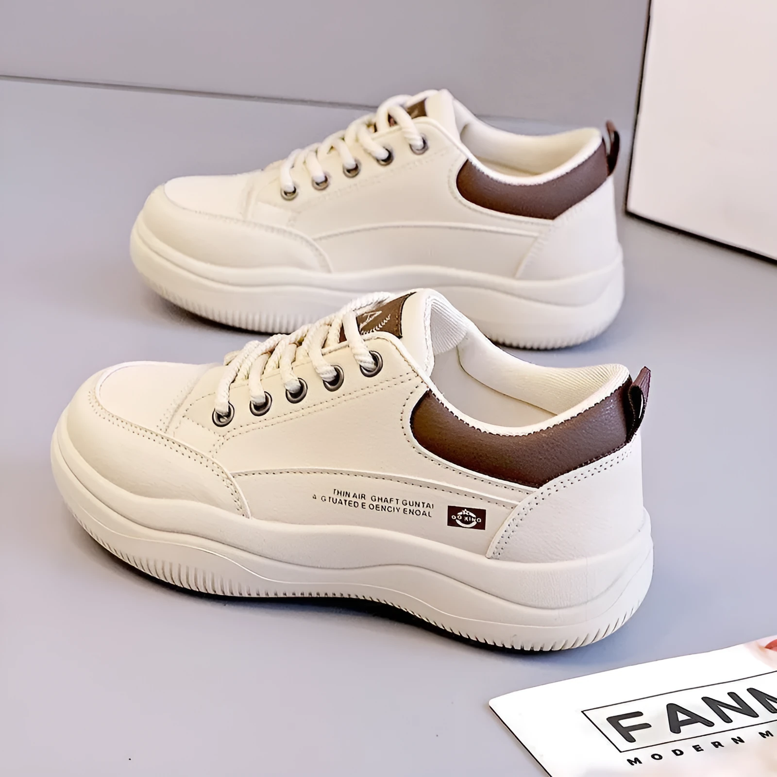 Women's Korean-style white synthetic leather shoes with cross straps and lace-up design