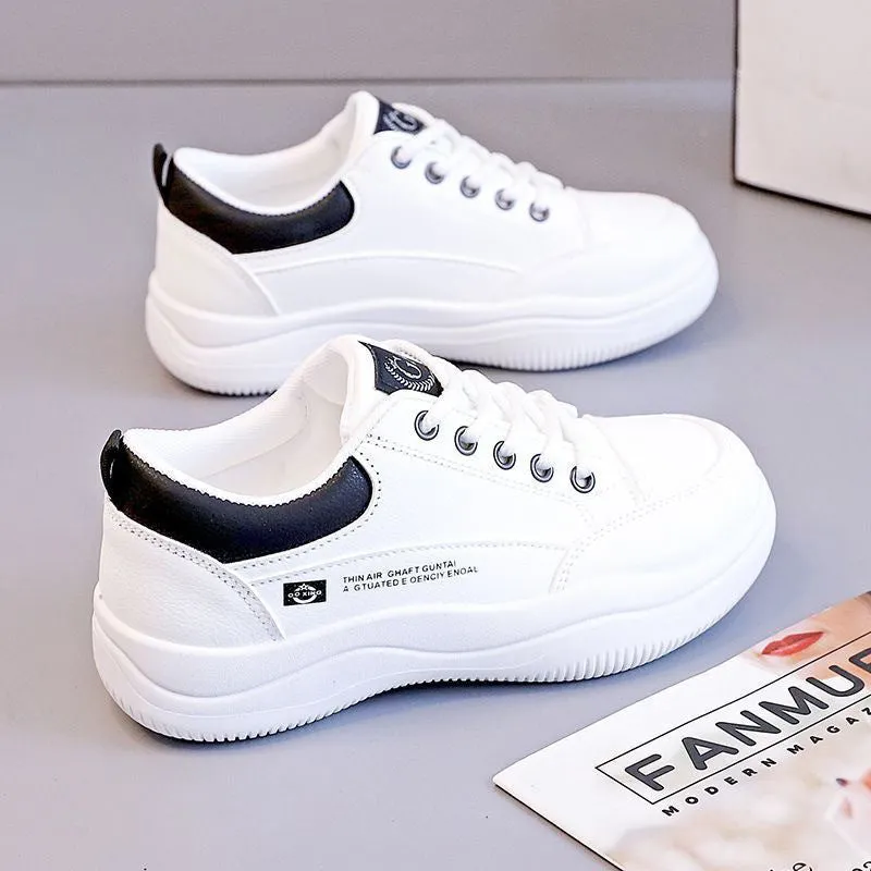 Women's Korean-style white synthetic leather shoes with cross straps and lace-up design