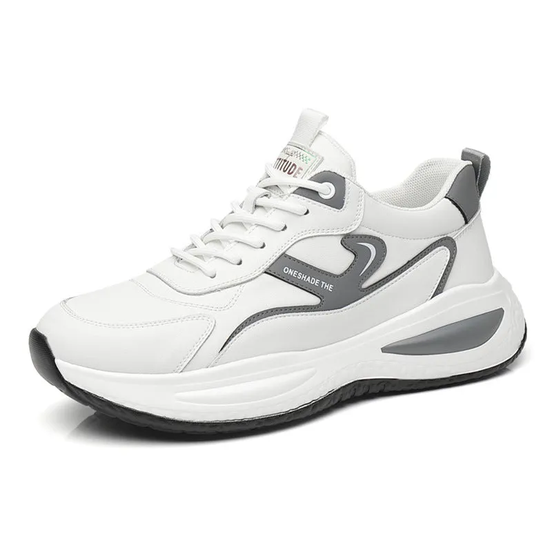 Men's leather casual white shoes low top outdoor mountaineering PVC sole front lace-up round toe solid colour