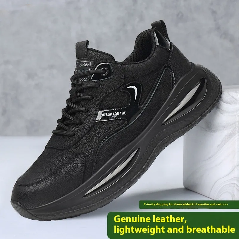 Men's leather casual white shoes low top outdoor mountaineering PVC sole front lace-up round toe solid colour