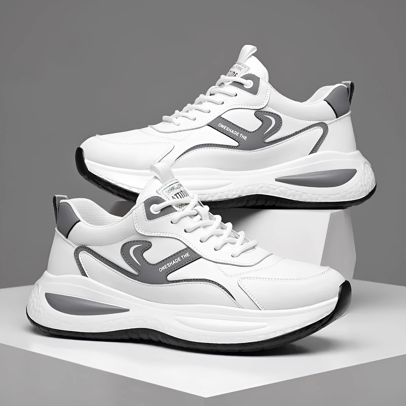 Men's leather casual white shoes low top outdoor mountaineering PVC sole front lace-up round toe solid colour