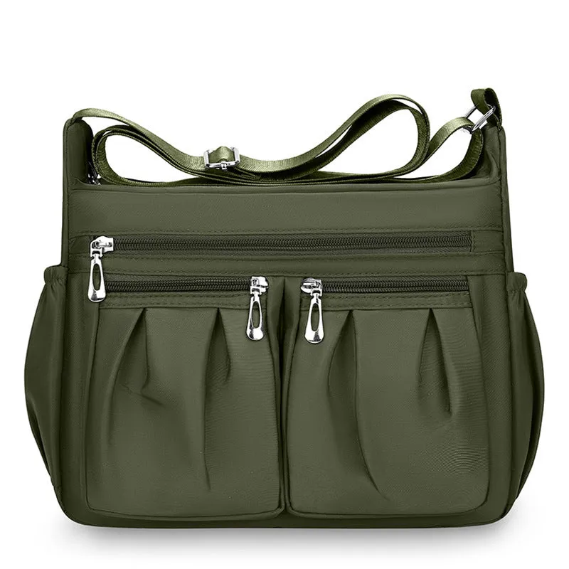 Canvas crossbody bag for women large capacity horizontal square shape with sewing line details