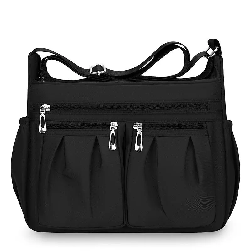 Canvas crossbody bag for women large capacity horizontal square shape with sewing line details