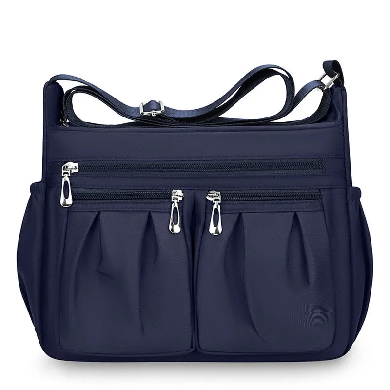 Canvas crossbody bag for women large capacity horizontal square shape with sewing line details