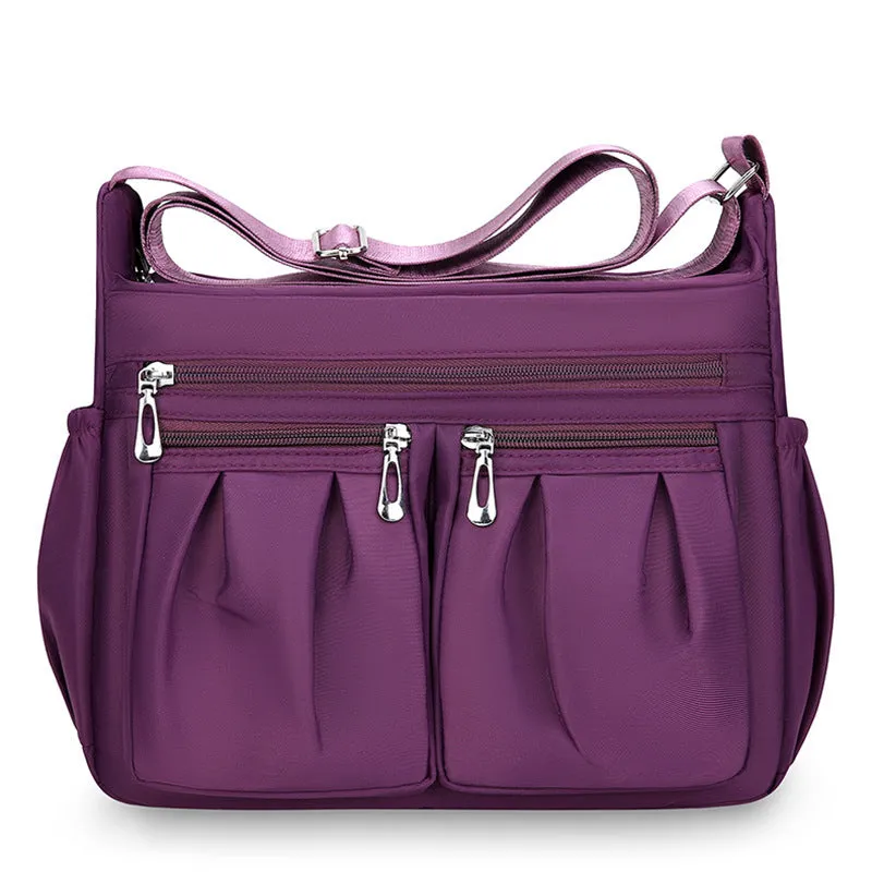Canvas crossbody bag for women large capacity horizontal square shape with sewing line details