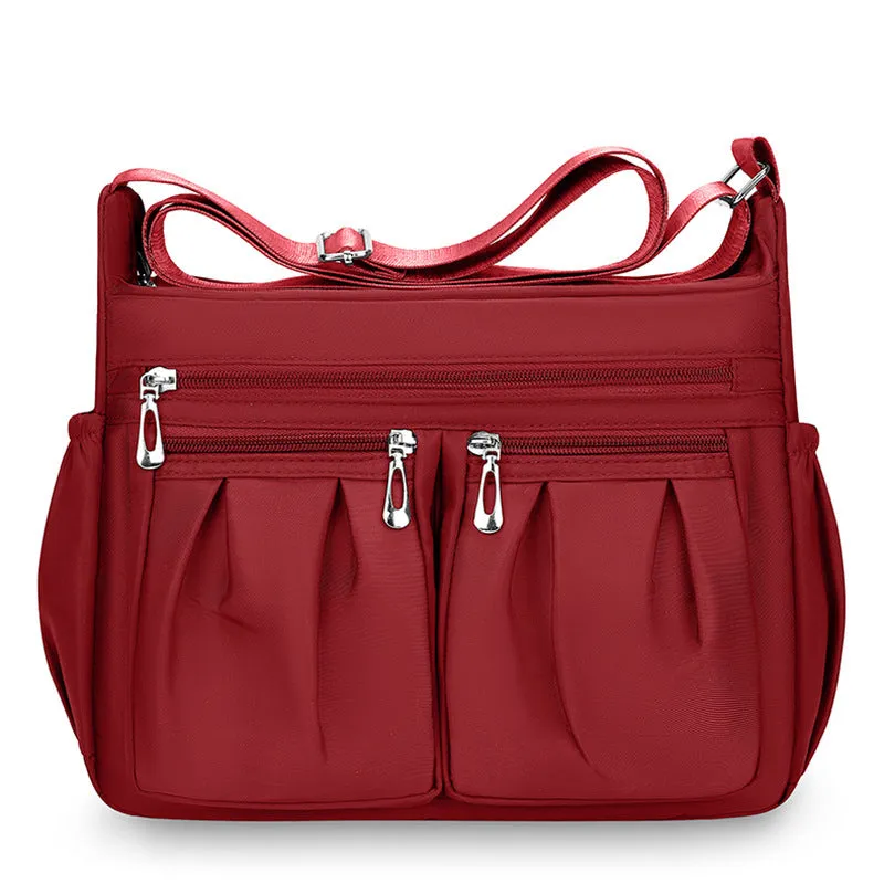 Canvas crossbody bag for women large capacity horizontal square shape with sewing line details
