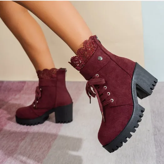 Chunky heel lace-up Martin boots in patent leather with platform sole, three colour options