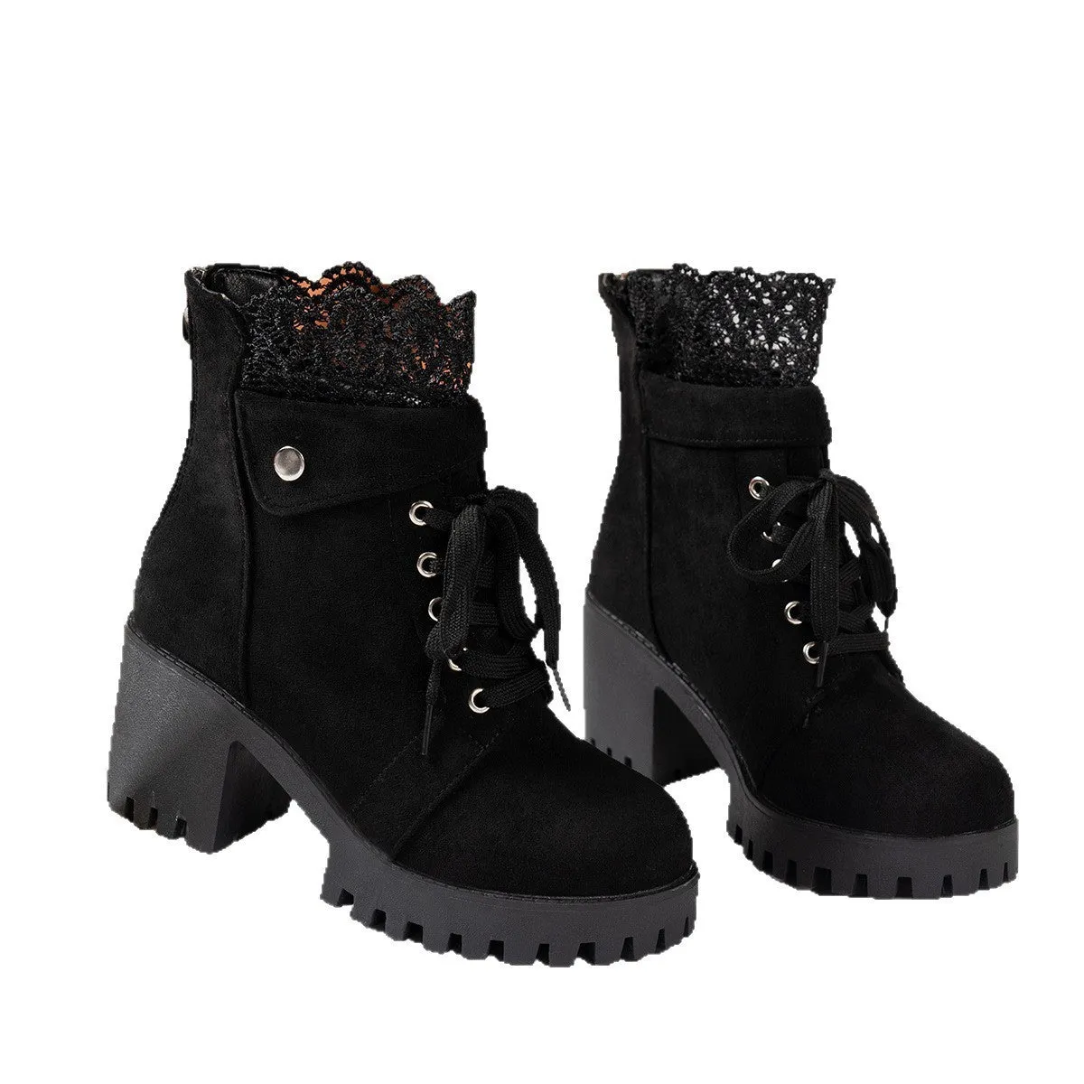 Chunky heel lace-up Martin boots in patent leather with platform sole, three colour options