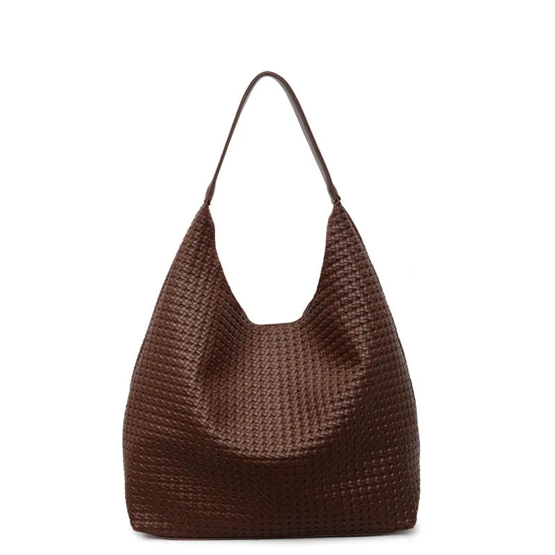 Retro women's woven PU tote bag, medium hard, square vertical shape, 38x42x13cm, olive green colour