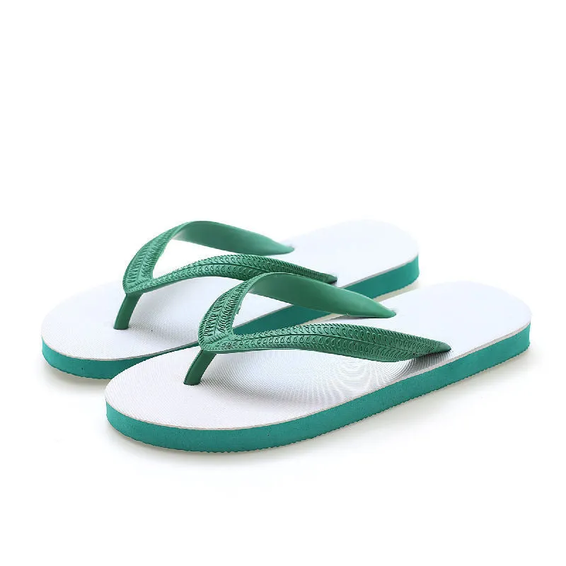 Fish label flip-flops with non-slip rubber sole in green, red, blue, or black colours