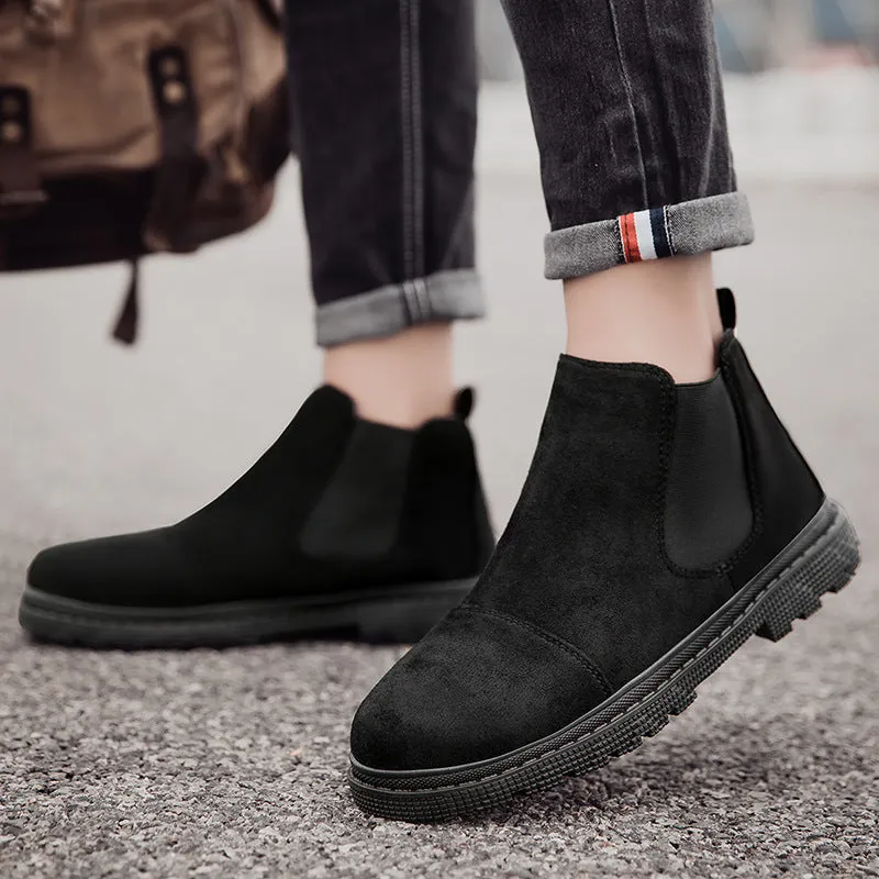 Gao Banglun men's slip-on retro boots in khaki with round toe and lace-up front