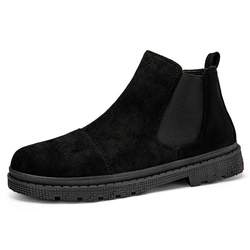 Gao Banglun men's slip-on retro boots in khaki with round toe and lace-up front