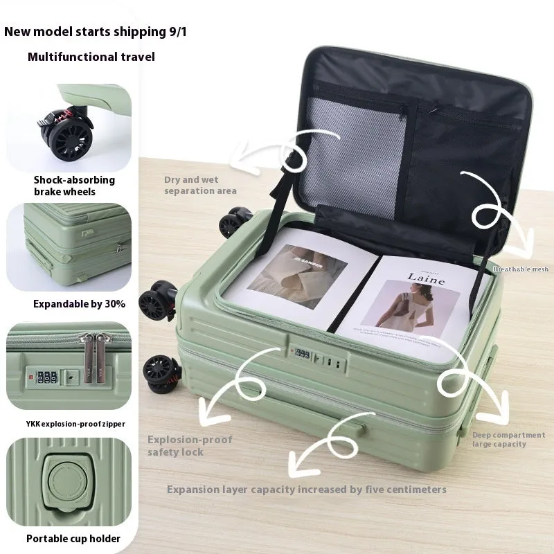 Three-piece PC expandable suitcase set with YKK zippers in colours including night black and army green
