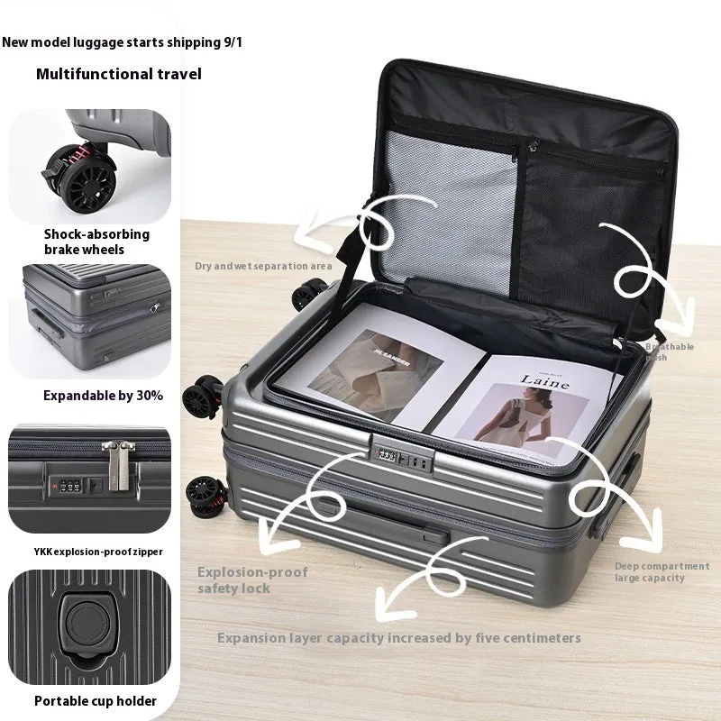 Three-piece PC expandable suitcase set with YKK zippers in colours including night black and army green