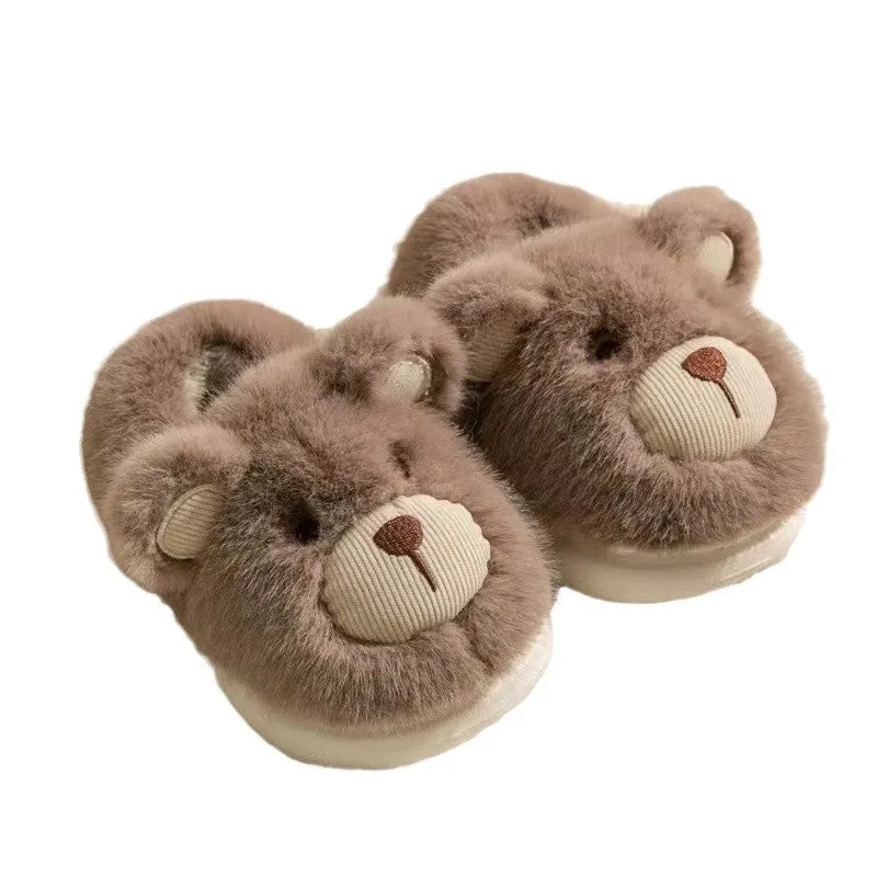 Children's plush slippers with heel wrap, animal pattern, beige colour, plastic sole