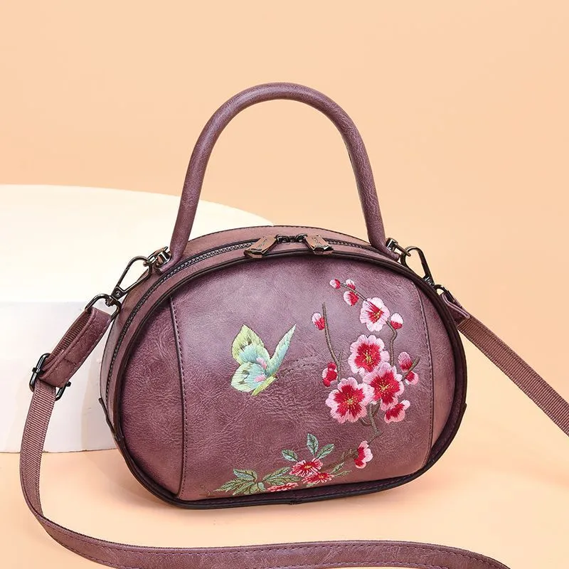 Chinese style embroidered handbag in green with ethnic pattern, PU material, shoulder bag for women