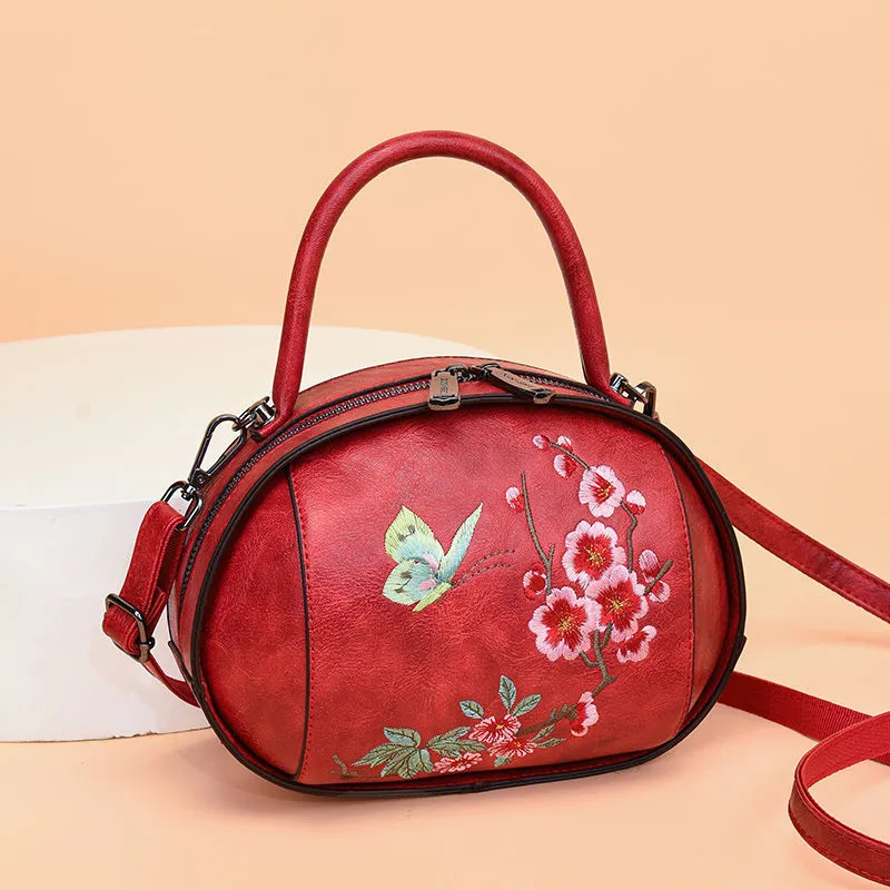 Chinese style embroidered handbag in green with ethnic pattern, PU material, shoulder bag for women