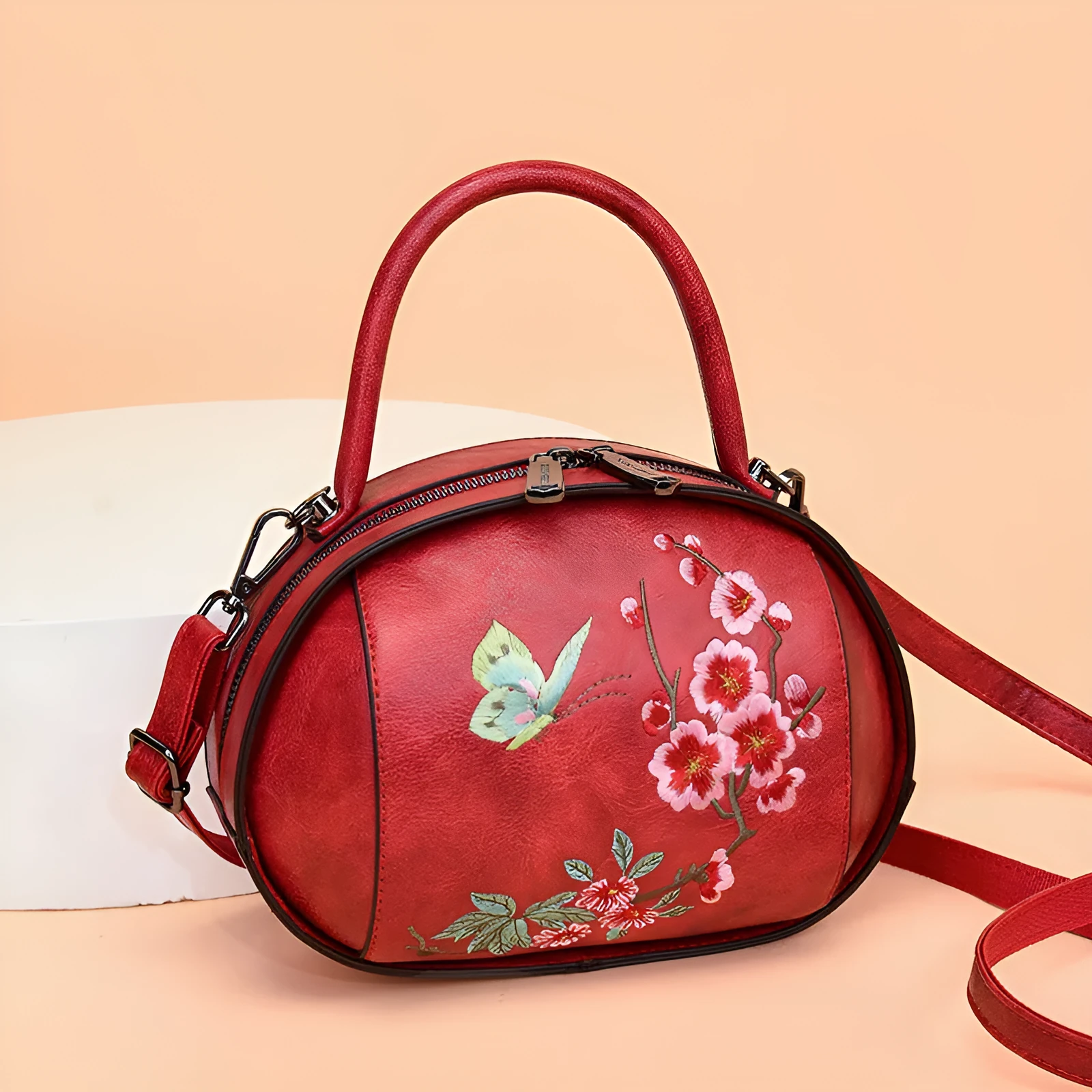 Chinese style embroidered handbag in green with ethnic pattern, PU material, shoulder bag for women