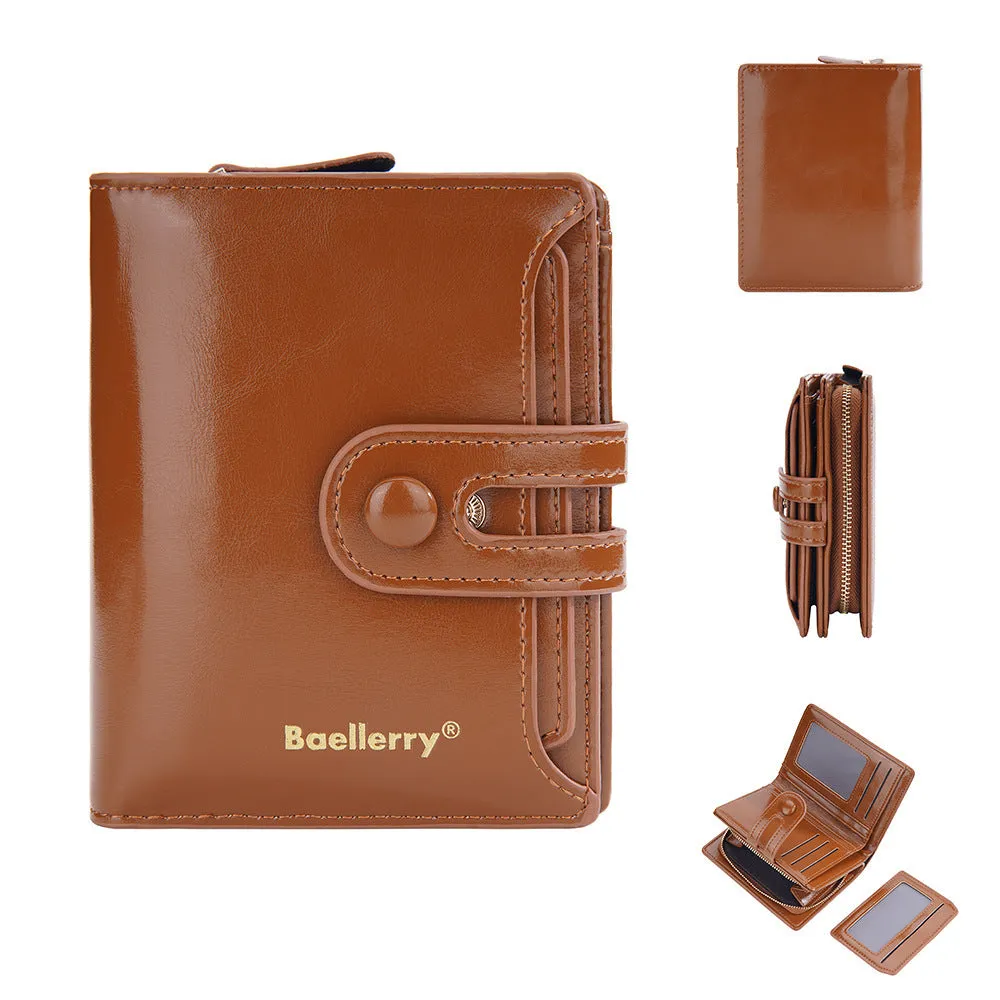 PU leather women's card holder wallet shown in multiple available colours