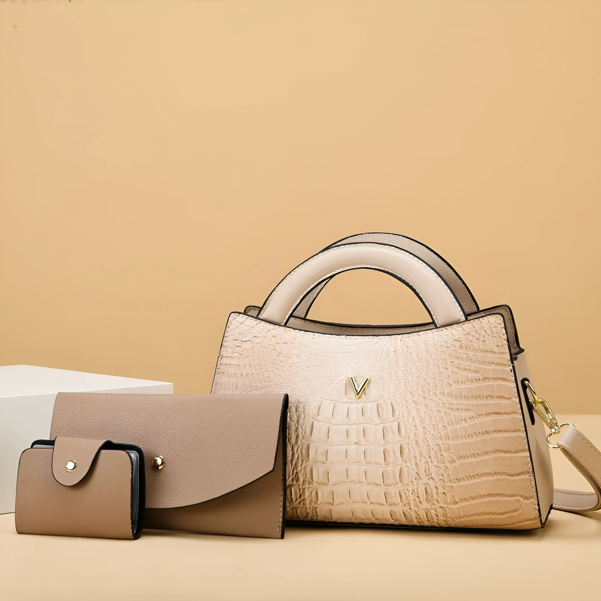 Women's black crocodile pattern crossbody bag with adjustable strap and front sandwich pocket.