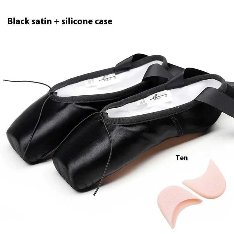 Solid colour hard bottom strap ballet shoes with silk upper, available in multiple colours and sizes 31-45