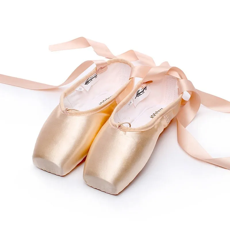 Solid colour hard bottom strap ballet shoes with silk upper, available in multiple colours and sizes 31-45