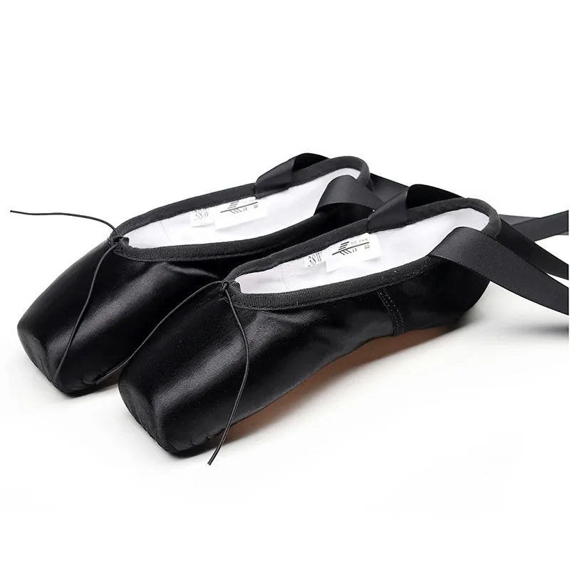 Solid colour hard bottom strap ballet shoes with silk upper, available in multiple colours and sizes 31-45