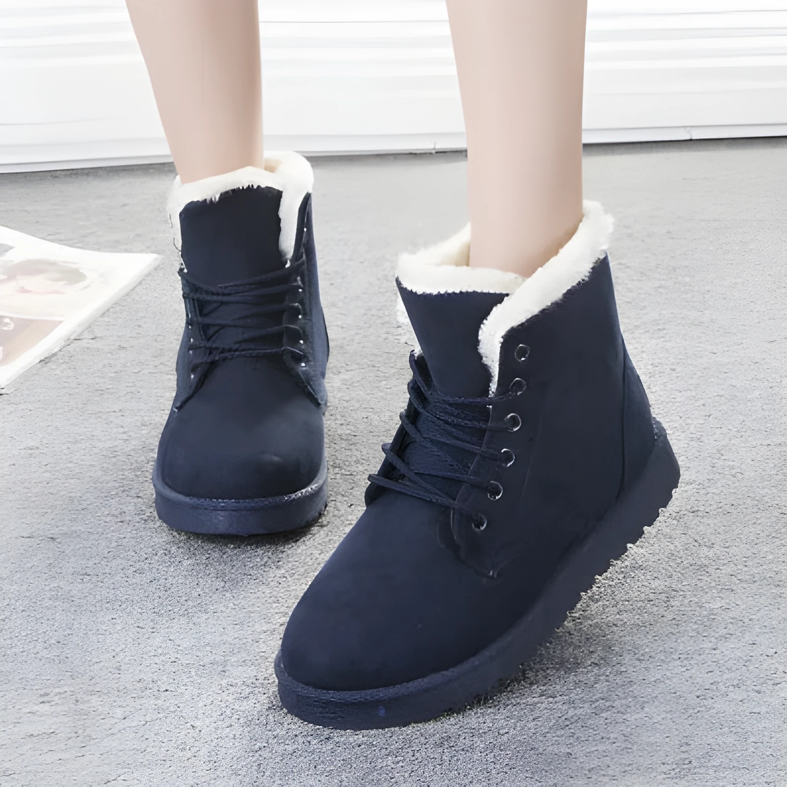 Suede snow boots in beige Martin boot style for casual winter wear