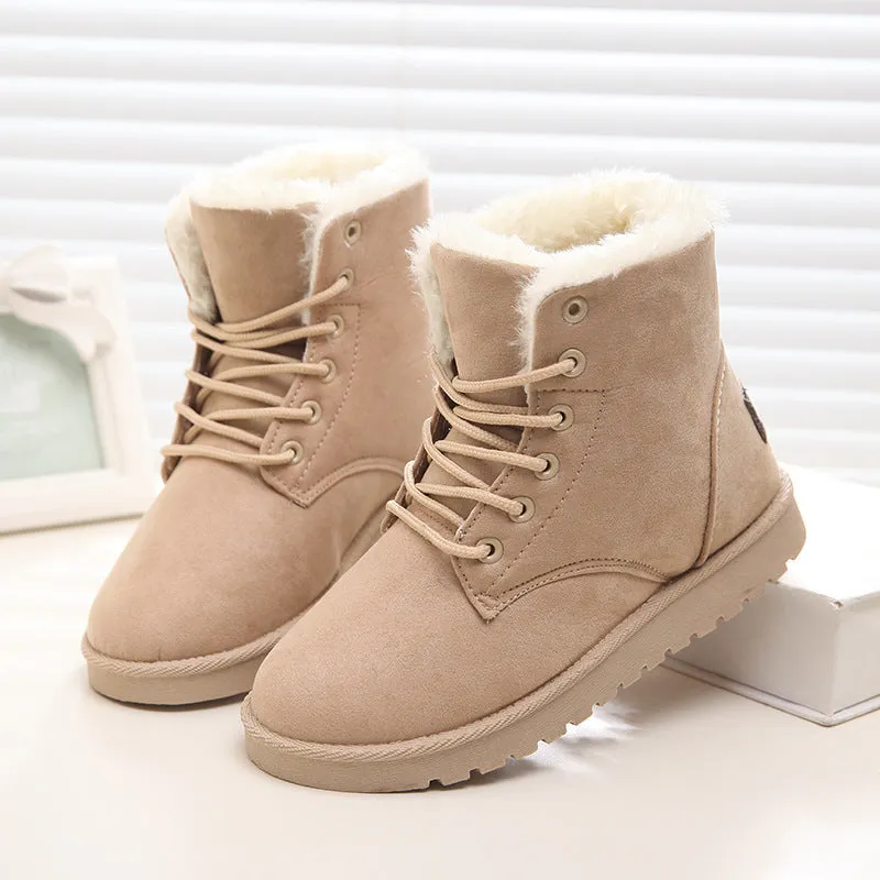 Suede snow boots in beige Martin boot style for casual winter wear