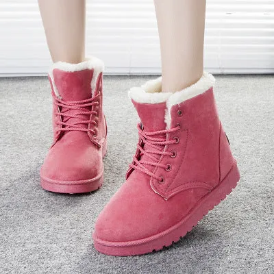 Suede snow boots in beige Martin boot style for casual winter wear