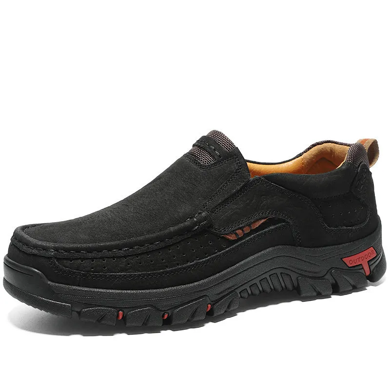 Men's cowhide leather dress shoes with rubber sole, black colour, side view