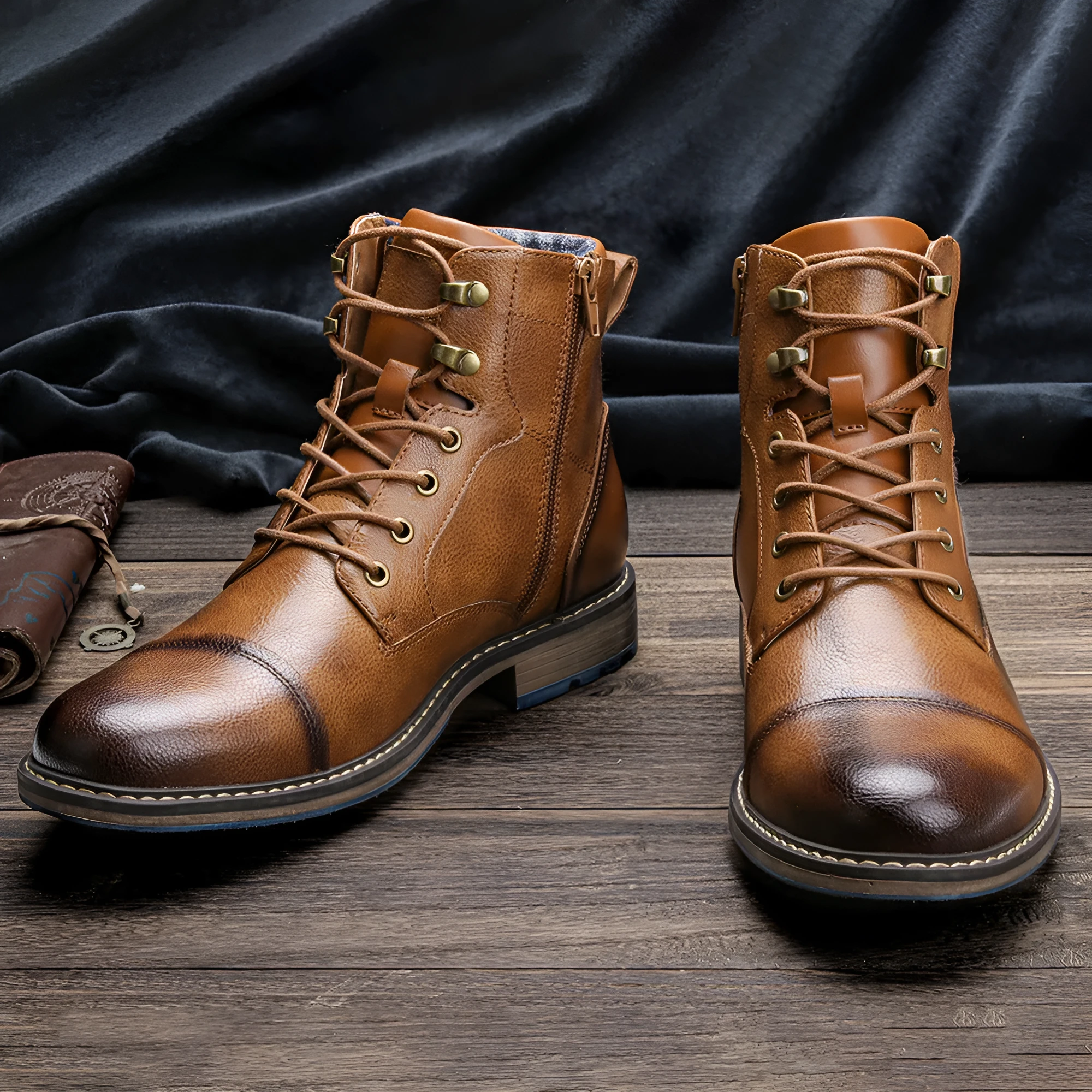 Mens high top vintage Martin boots with synthetic PU upper and rubber sole in AL604 colour
