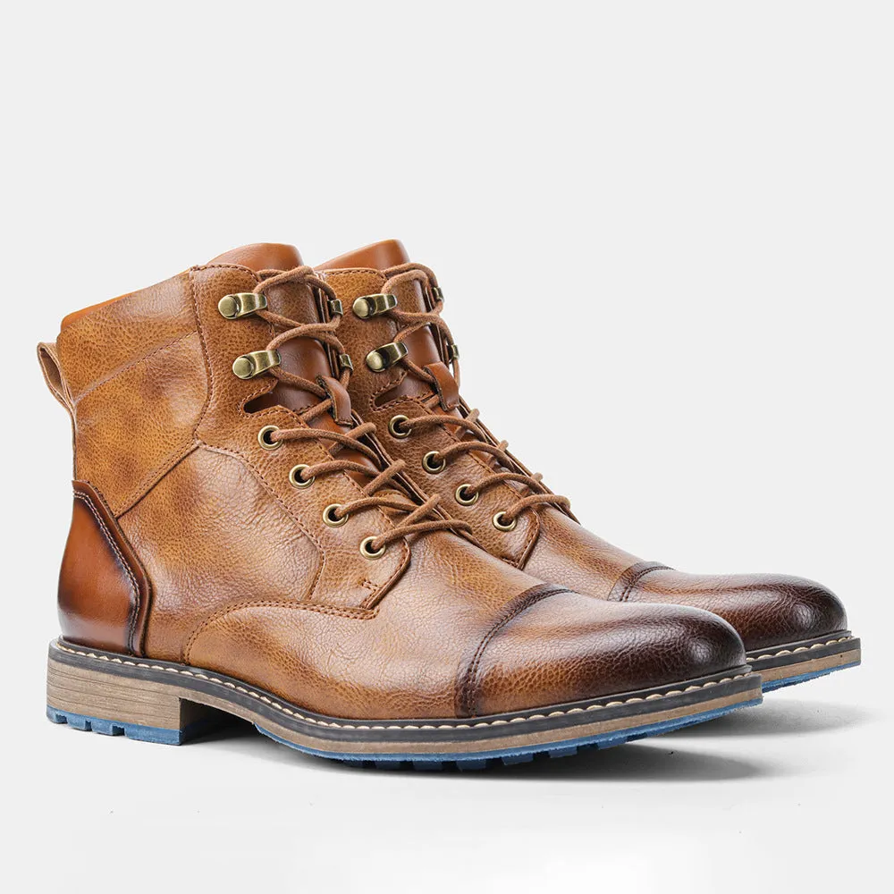 Mens high top vintage Martin boots with synthetic PU upper and rubber sole in AL604 colour