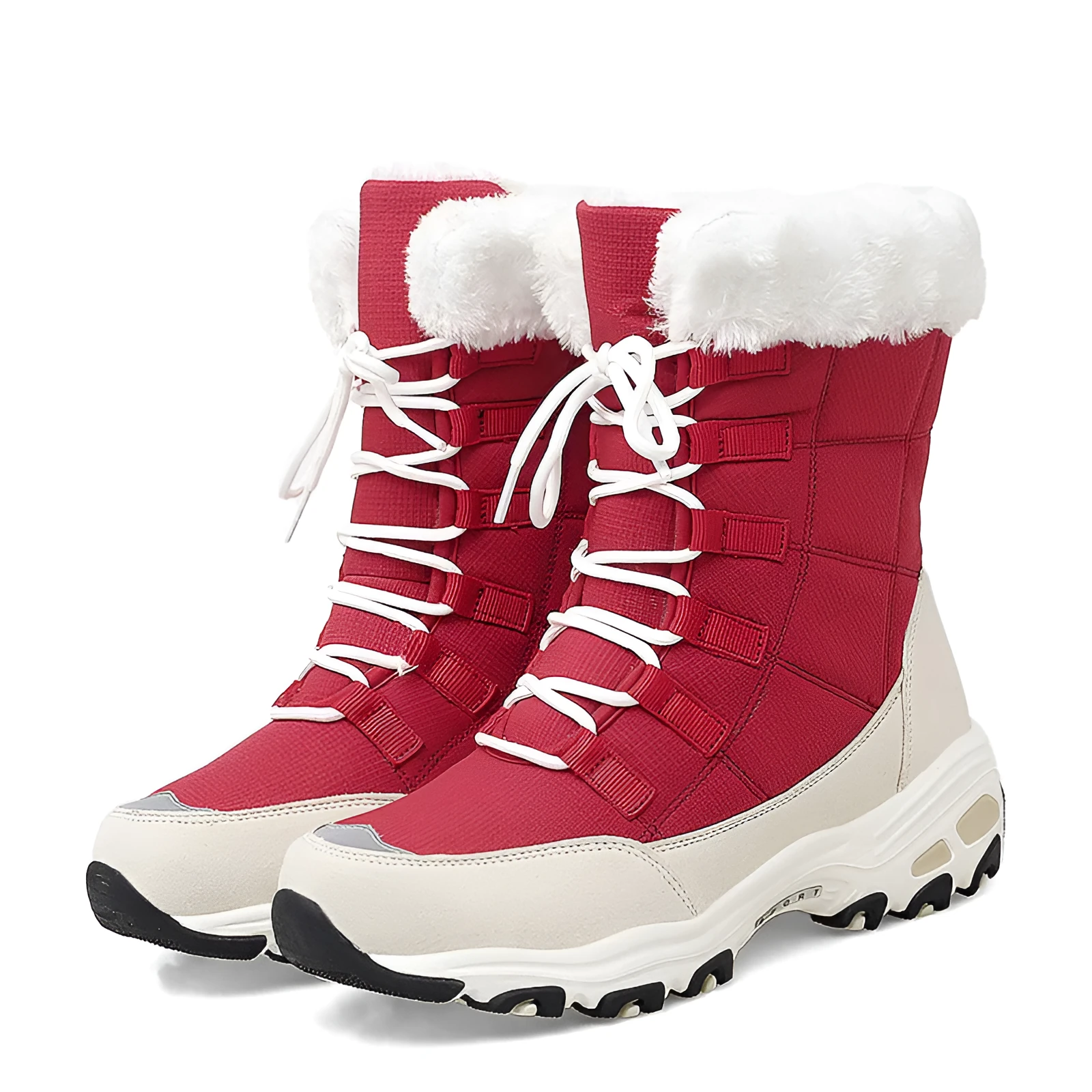 Moipheng women's winter ankle boots with round toe, thick bottom heel, and warm lining in beige colour