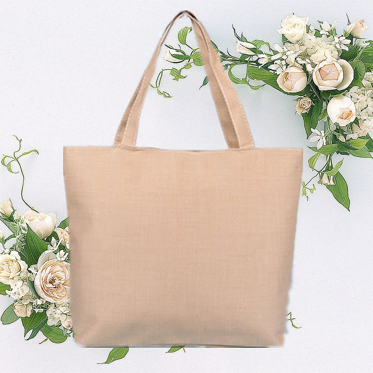 Green print canvas shoulder bag tote for women with zipper closure on white background