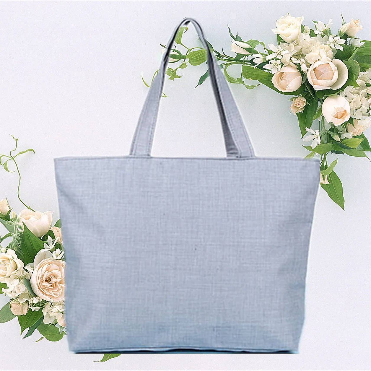 Green print canvas shoulder bag tote for women with zipper closure on white background