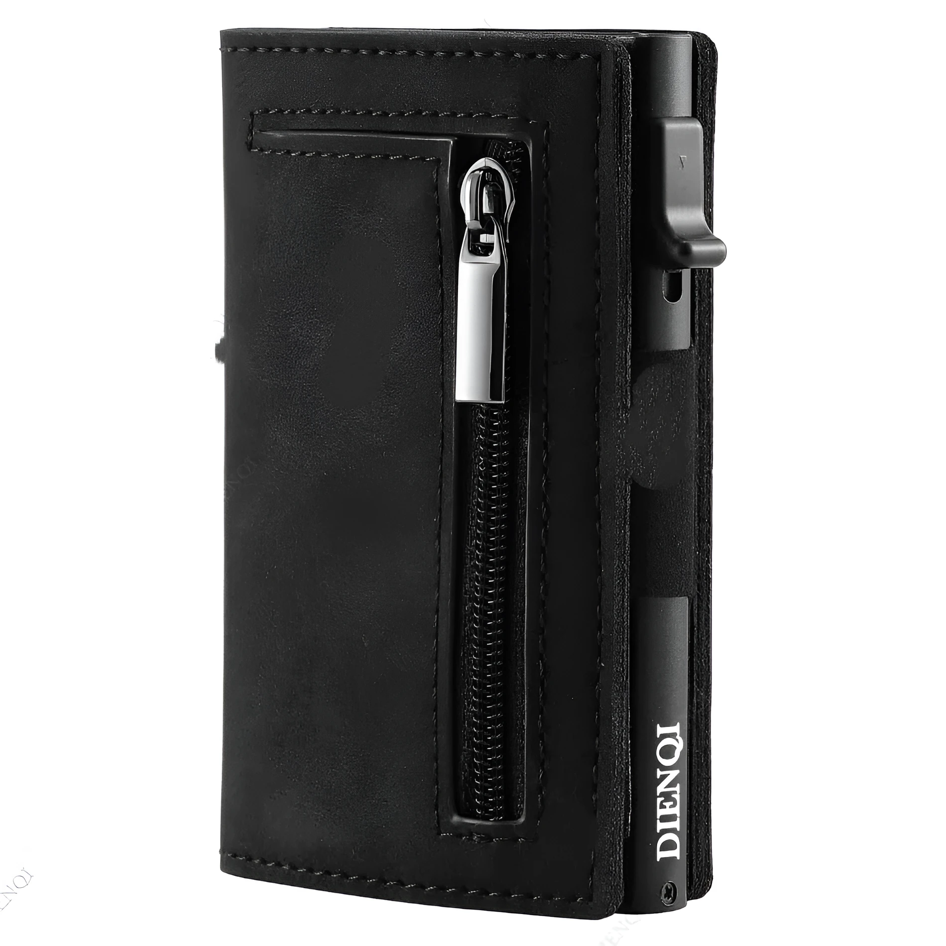 Genuine leather men's wallet with carbon fiber pattern, black finish, anti-theft card protection