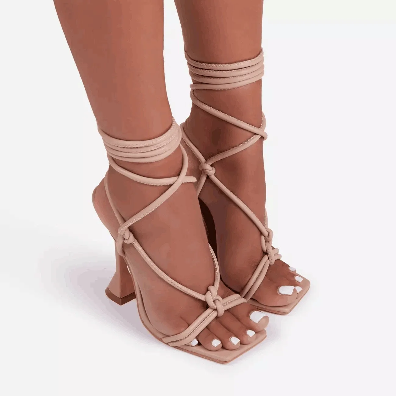 Women's square toe strappy high heel sandals with stiletto heel and cross straps in black
