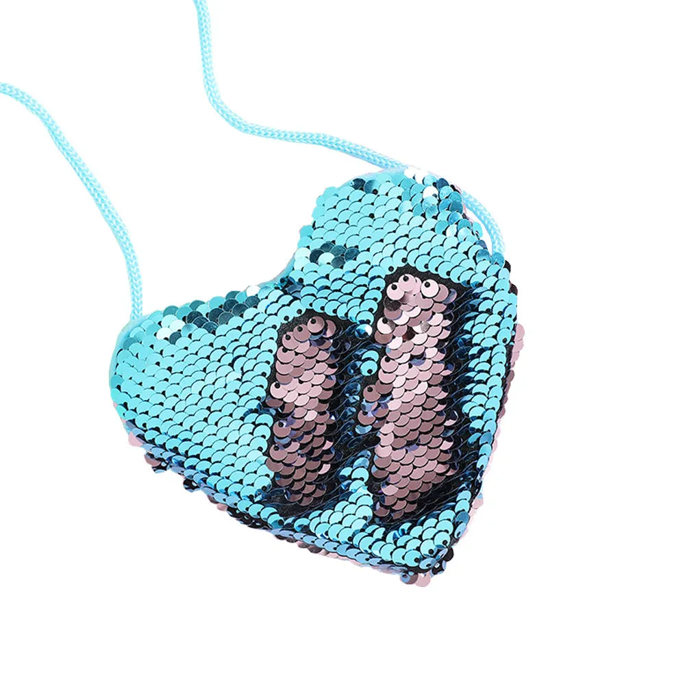 Sequined heart-shaped crossbody purse in gold with lanyard strap