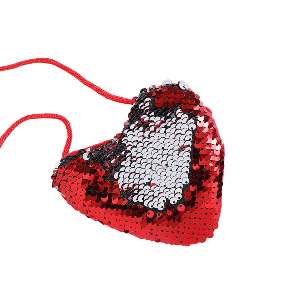 Sequined heart-shaped crossbody purse in gold with lanyard strap