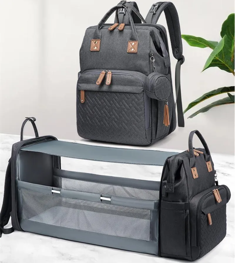 HMB03 Oxford mummy bag backpack in black with embossed finish and square vertical shape