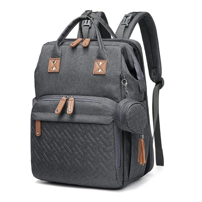 HMB03 Oxford mummy bag backpack in black with embossed finish and square vertical shape