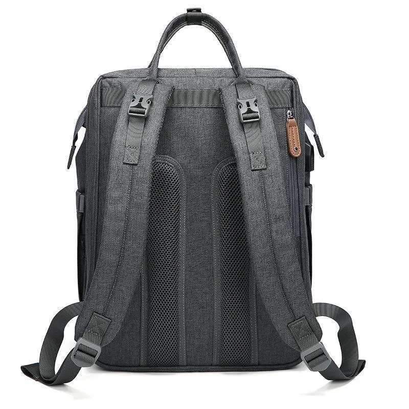 HMB03 Oxford mummy bag backpack in black with embossed finish and square vertical shape