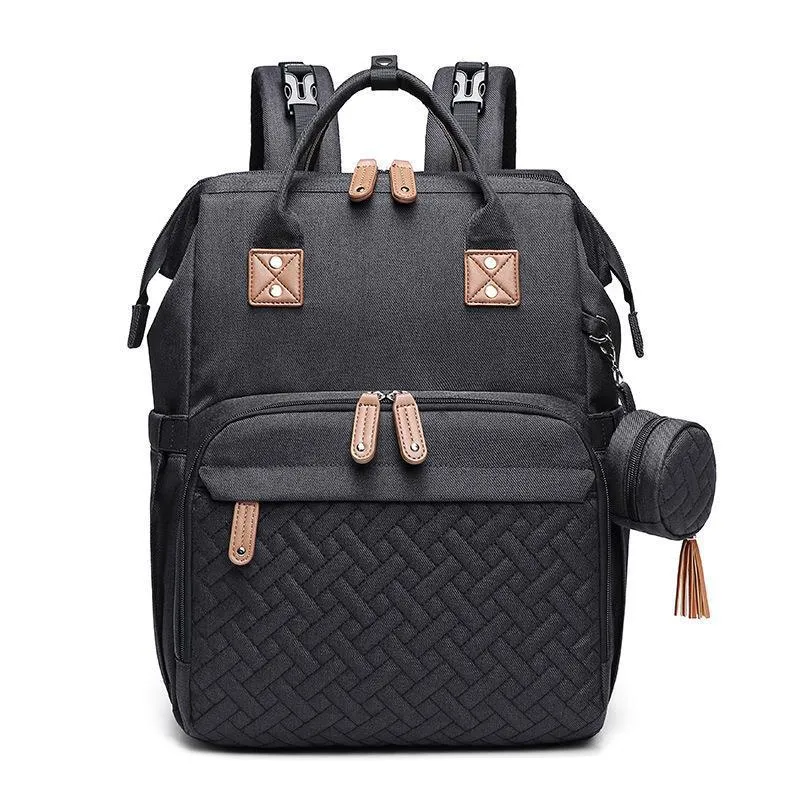 HMB03 Oxford mummy bag backpack in black with embossed finish and square vertical shape